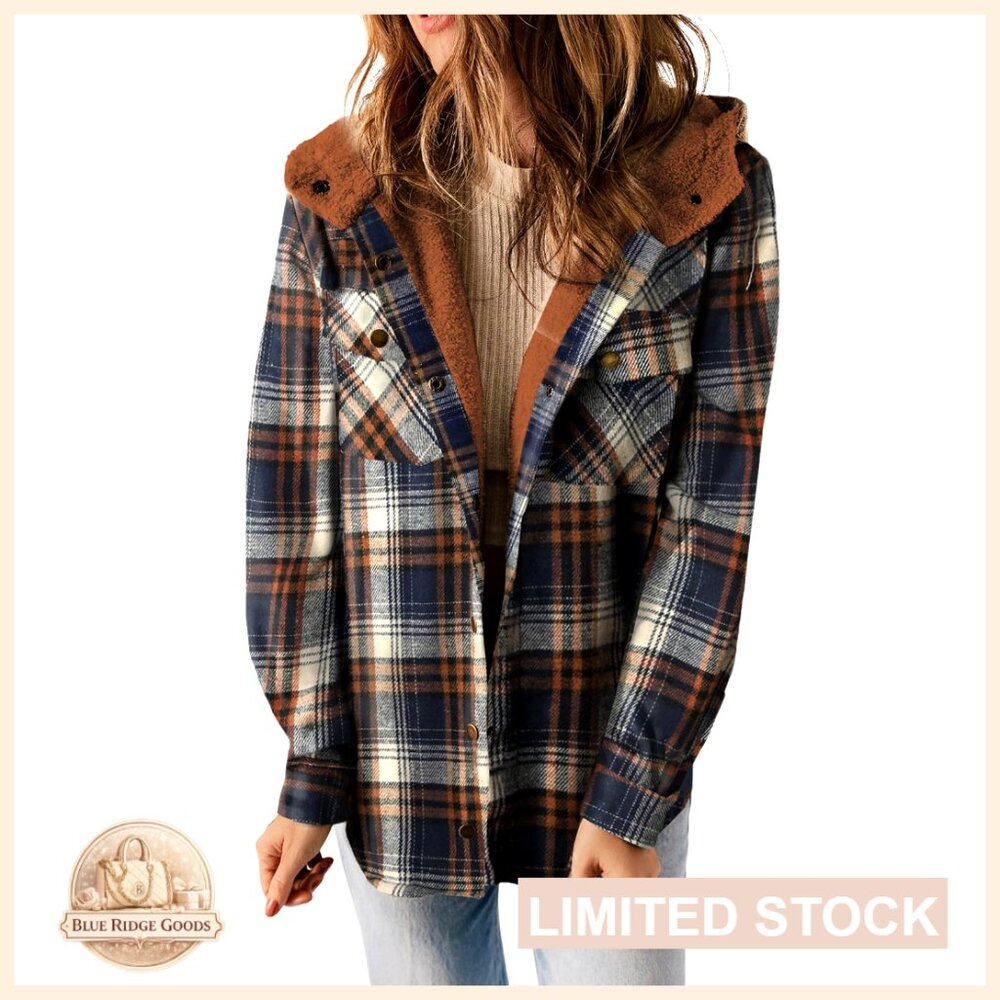 Plaid Fleece Hooded Shacket Jacket Oversized Boyfriend Style Loose Fit